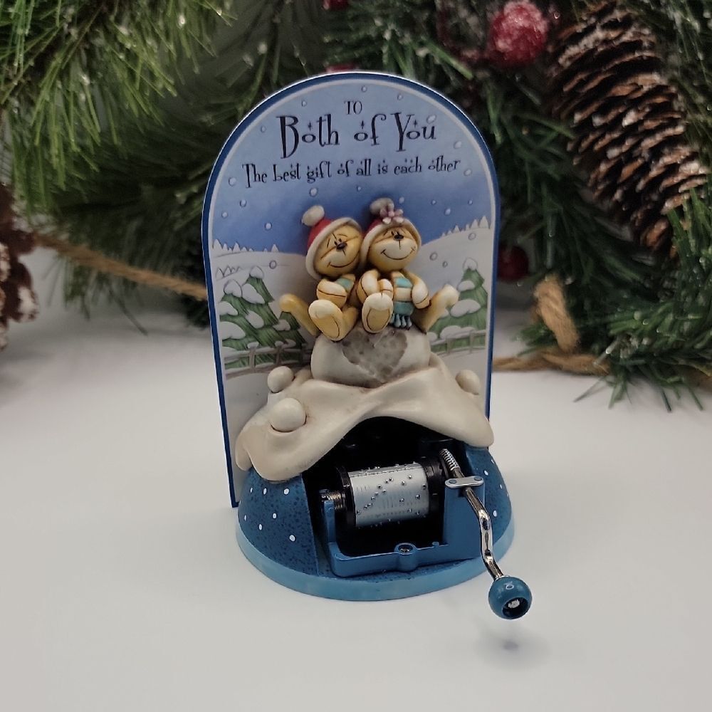 Christmas Gift Ornament Hand Crank Music Box with Snowman Couple